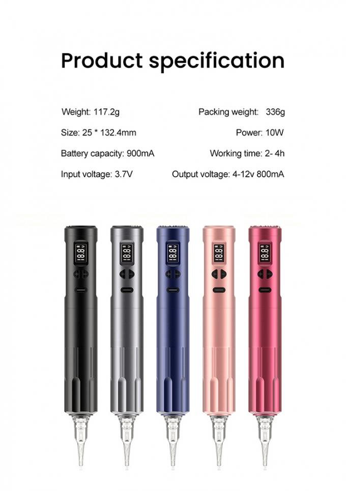 เครื่องสัก 10W Wireless Dermografo เครื่องแต่งหน้าแบบถาวรแบบไร้สาย เครื่อง RCA Connector เครื่องแต่งกาย ความยาว 24*132.4mm 8