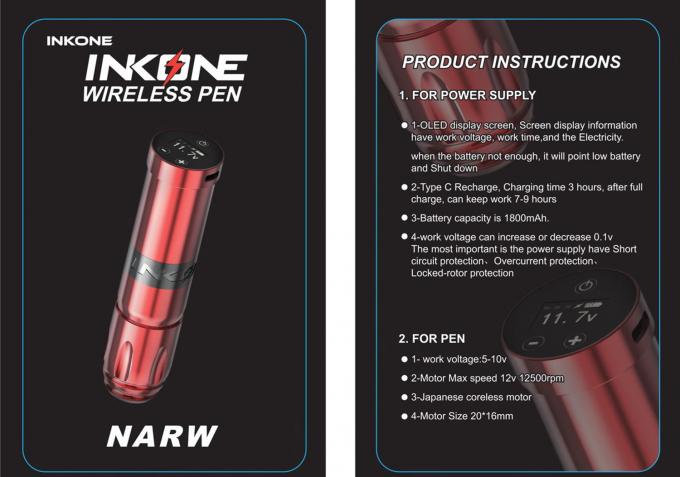 INKONE NARW แบรนด์ ดิจิตอล LCD หน้าจอสัมผัส 1800mAh แบตเตอรี่ ปากกาสัก Micropigmentation Machine เครื่องสักไร้สาย 0
