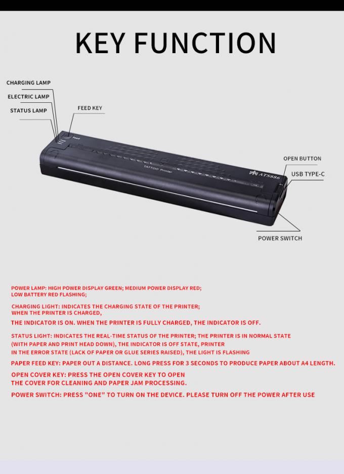 12000mAh มินิ Tattoo Stencil Printer เครื่องสําเนาไฟฟ้า เครื่องถ่ายเอกสาร เครื่องพิมพ์โอนไร้สาย เครื่องพิมพ์สัก 10